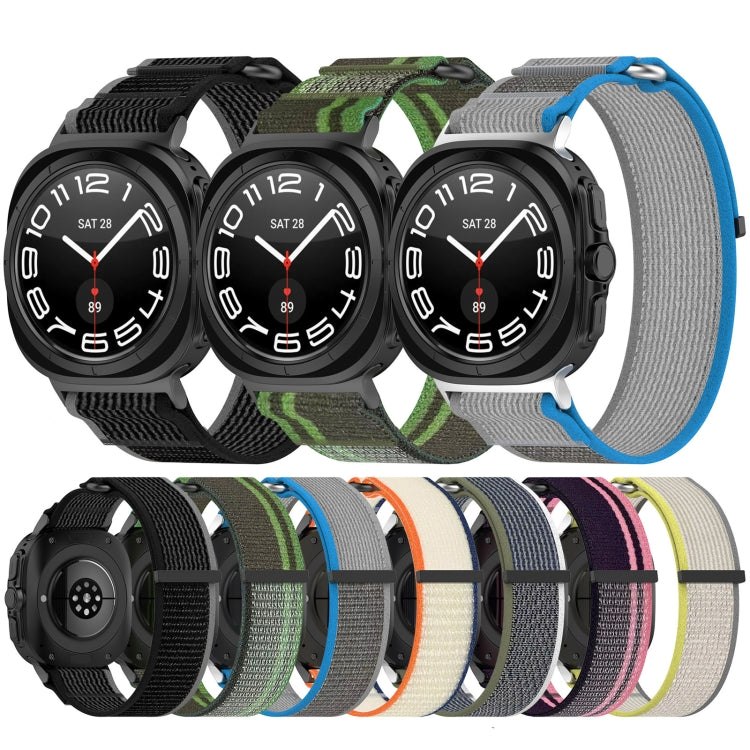 For Samsung Galaxy Watch Ultra 47mm Hook and Loop Fastener Loop Nylon Watch Band, Orange+Beige, Pink+Purple, Black+Gray, Yellow+Gray, Blue+Gray, Green+Grey, Dark Green
