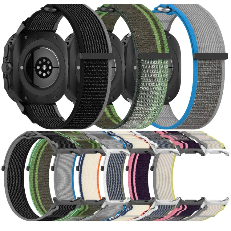 For Samsung Galaxy Watch Ultra 47mm Hook and Loop Fastener Loop Nylon Watch Band, Orange+Beige, Pink+Purple, Black+Gray, Yellow+Gray, Blue+Gray, Green+Grey, Dark Green