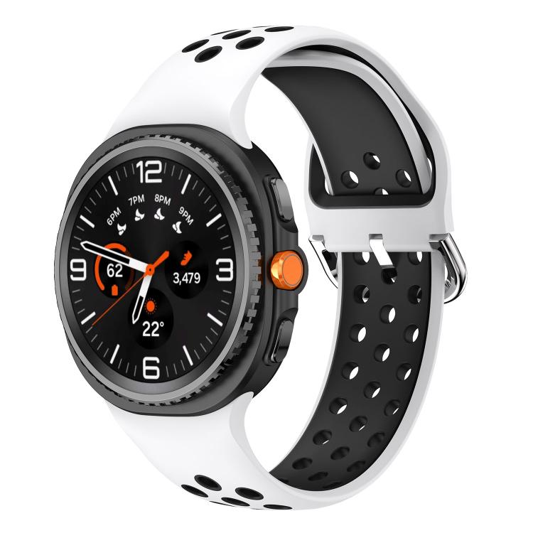 Round Holes Silver Buckle Two Color Silicone Watch Band, For Samsung Galaxy Watch8 / Watch8 Classic
