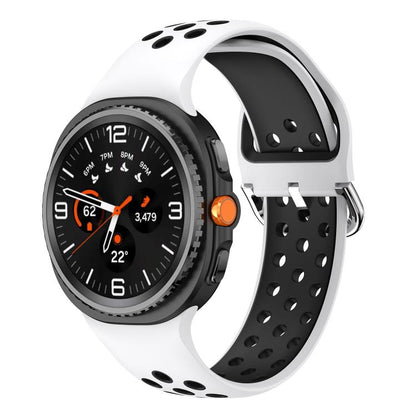 Round Holes Silver Buckle Two Color Silicone Watch Band, For Samsung Galaxy Watch8 / Watch8 Classic