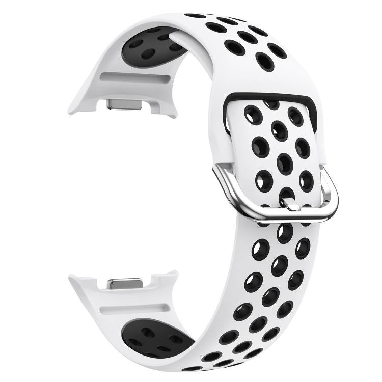 Round Holes Silver Buckle Two Color Silicone Watch Band, For Samsung Galaxy Watch8 / Watch8 Classic