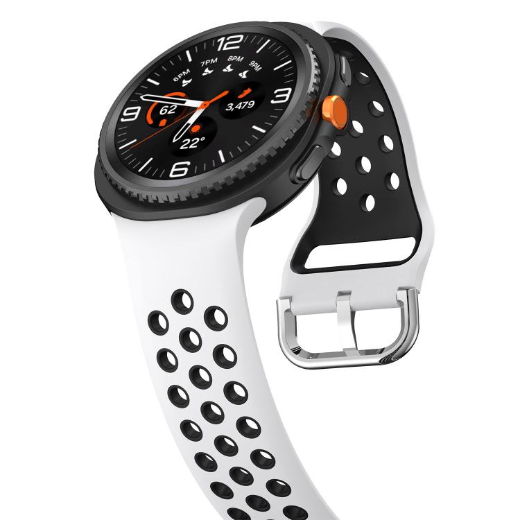 Round Holes Silver Buckle Two Color Silicone Watch Band, For Samsung Galaxy Watch8 / Watch8 Classic