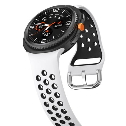 Round Holes Silver Buckle Two Color Silicone Watch Band, For Samsung Galaxy Watch8 / Watch8 Classic