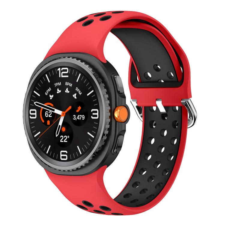 Round Holes Silver Buckle Two Color Silicone Watch Band, For Samsung Galaxy Watch8 / Watch8 Classic