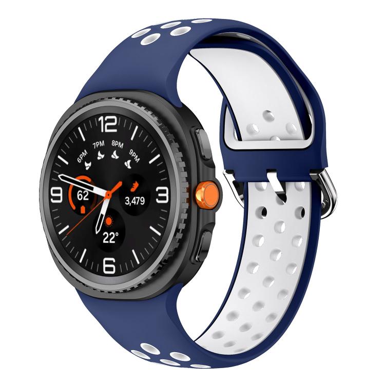 Round Holes Silver Buckle Two Color Silicone Watch Band, For Samsung Galaxy Watch8 / Watch8 Classic