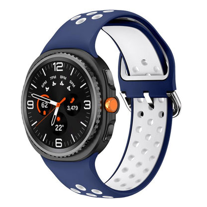 Round Holes Silver Buckle Two Color Silicone Watch Band, For Samsung Galaxy Watch8 / Watch8 Classic