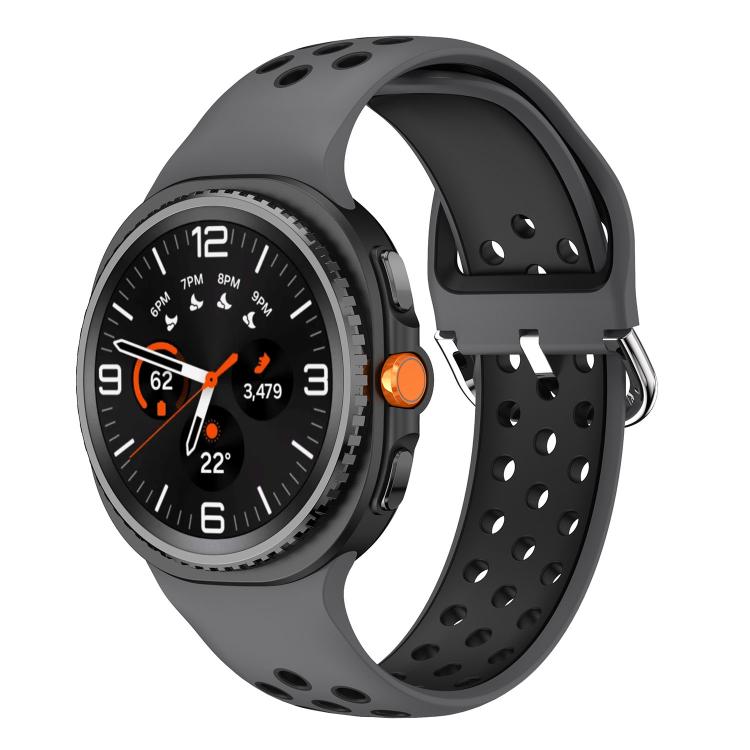 Round Holes Silver Buckle Two Color Silicone Watch Band, For Samsung Galaxy Watch8 / Watch8 Classic