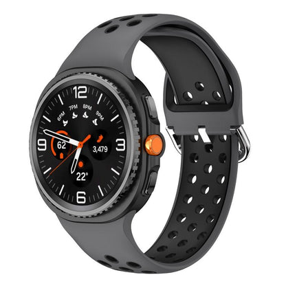 Round Holes Silver Buckle Two Color Silicone Watch Band, For Samsung Galaxy Watch8 / Watch8 Classic