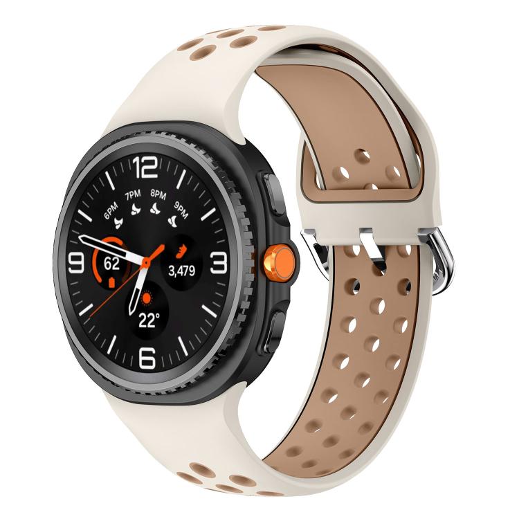 Round Holes Silver Buckle Two Color Silicone Watch Band, For Samsung Galaxy Watch8 / Watch8 Classic