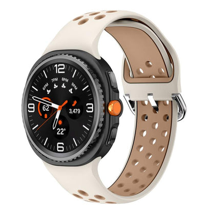 Round Holes Silver Buckle Two Color Silicone Watch Band, For Samsung Galaxy Watch8 / Watch8 Classic