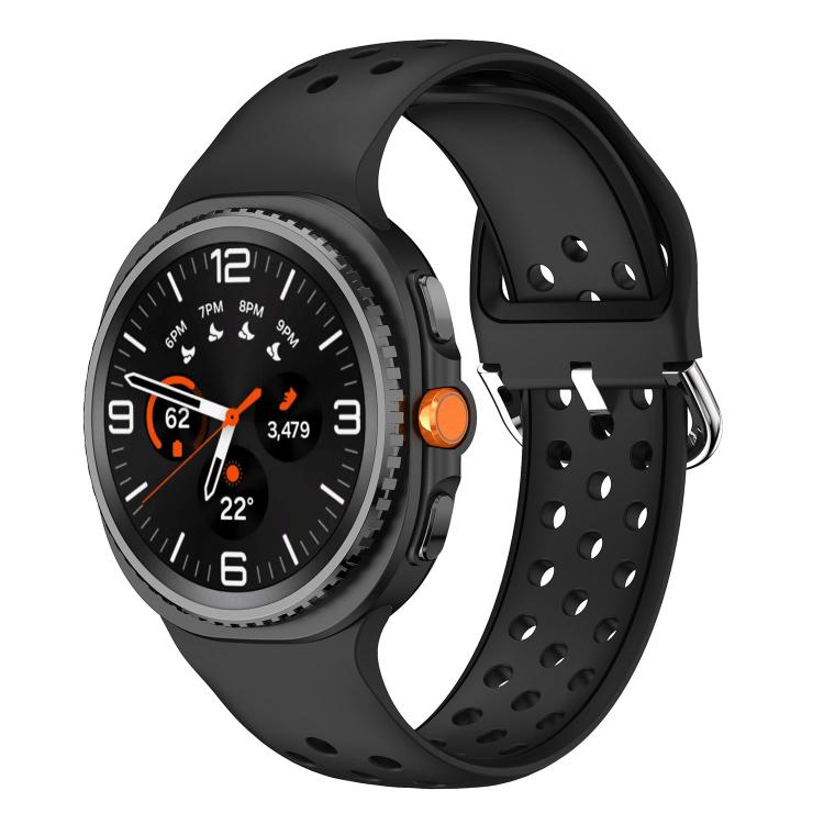 Round Holes Silver Buckle Two Color Silicone Watch Band, For Samsung Galaxy Watch8 / Watch8 Classic