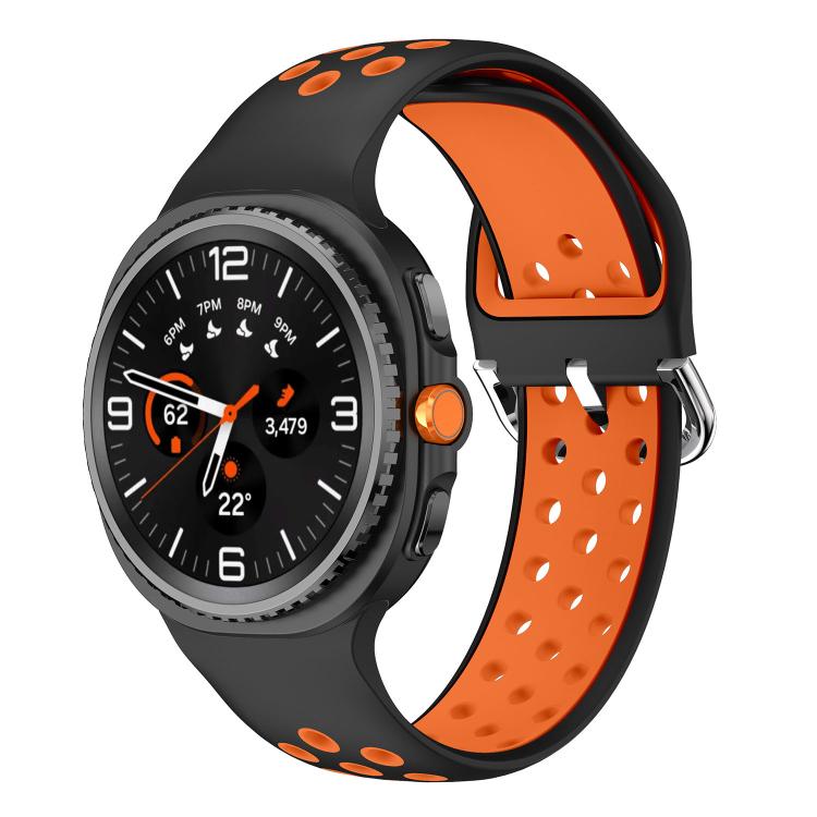 Round Holes Silver Buckle Two Color Silicone Watch Band, For Samsung Galaxy Watch8 / Watch8 Classic