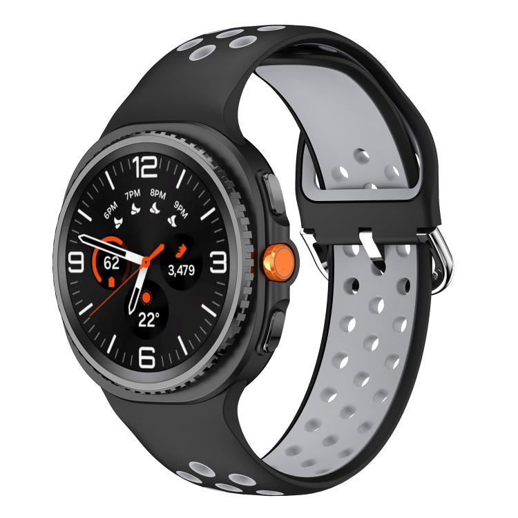 Round Holes Silver Buckle Two Color Silicone Watch Band, For Samsung Galaxy Watch8 / Watch8 Classic