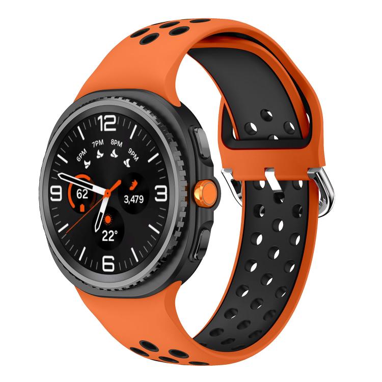 Round Holes Silver Buckle Two Color Silicone Watch Band, For Samsung Galaxy Watch8 / Watch8 Classic