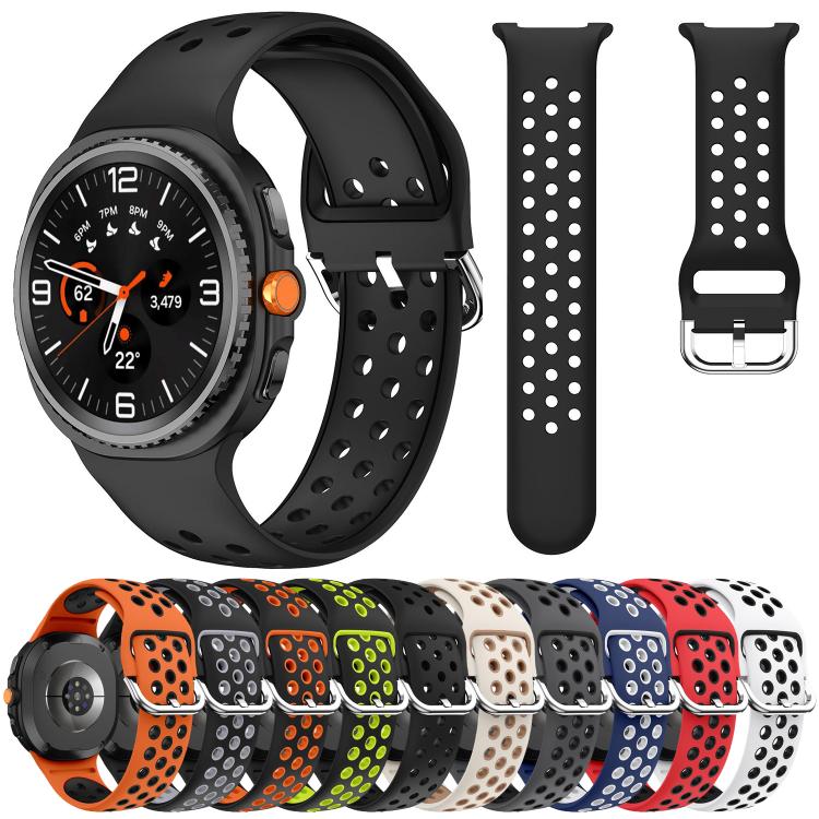 Round Holes Silver Buckle Two Color Silicone Watch Band, For Samsung Galaxy Watch8 / Watch8 Classic
