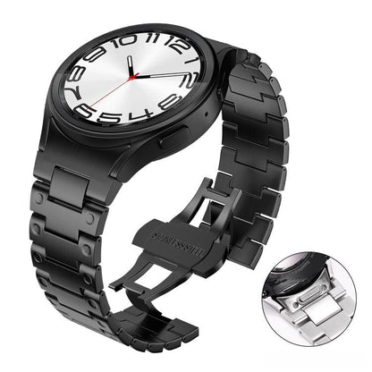 Push Button Mechanical Style Butterfly Clasp Metal Watch Band, For Samsung Galaxy Watch FE / 7 / 6 / 5 / 4