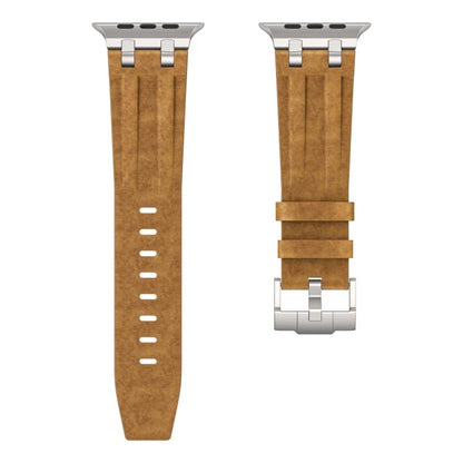 Crazy Horse Vegan Leather Stainless Steel Silver Buckle Watch Band, For Apple Watch 46mm / 49mm / 45mm / 44mm