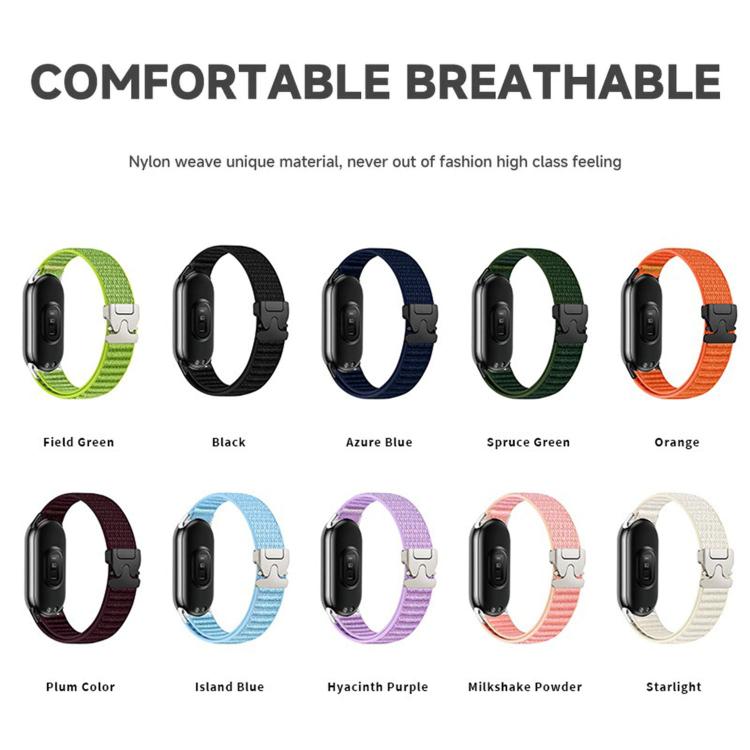 Parachute Buckle Mountain Pattern Woven Nylon Metal Tip Watch Band, For Xiaomi Smart Band 10 / 9 / 8