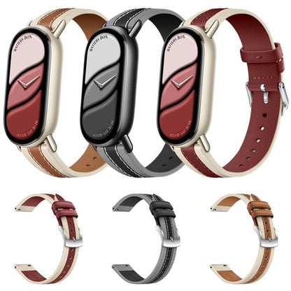 Composite Stitching Genuine Leather Watch Band, For Xiaomi Smart Band 10 / 9 / 8