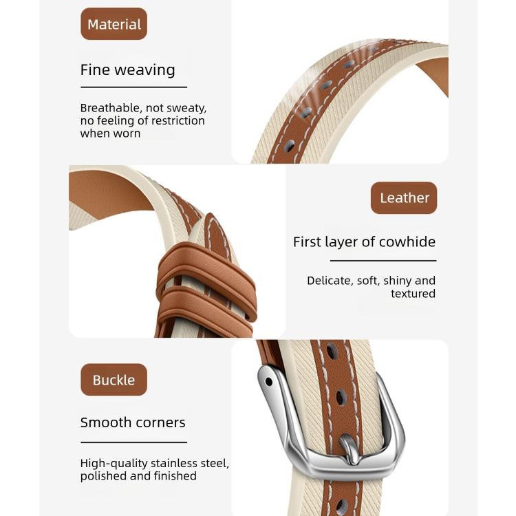 Composite Stitching Genuine Leather Watch Band, For Xiaomi Smart Band 10 / 9 / 8