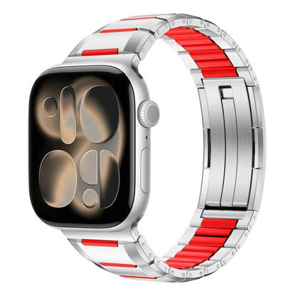 Multi-Faceted Rubber Inlaid Stainless Steel Watch Band, For Apple Watch 46mm / 49mm / 45mm / 44mm, For Apple Watch 42mm / 41mm / 40mm / 38mm