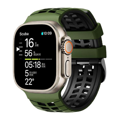 Double Holes Two Color Tire Texture Silicone Watch Band, For Apple Watch 49mm / 46mm / 45mm / 44mm