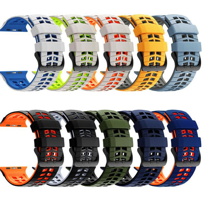 Double Holes Two Color Tire Texture Silicone Watch Band, For Apple Watch 49mm / 46mm / 45mm / 44mm