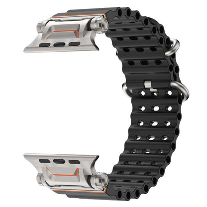Ocean Mecha Metal Connector Silicone Watch Band, For Apple Watch 46mm / 49mm / 45mm / 44mm