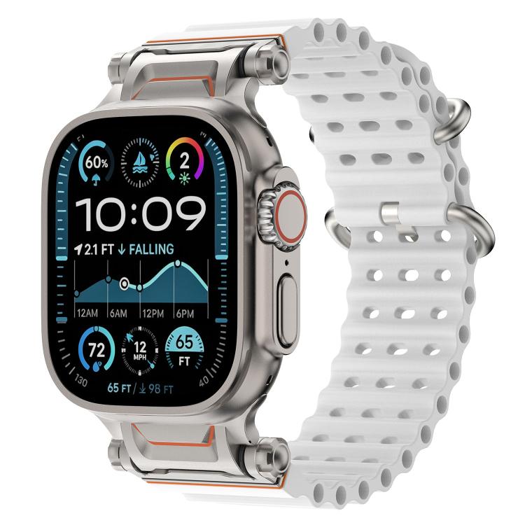 Ocean Mecha Metal Connector Silicone Watch Band, For Apple Watch 46mm / 49mm / 45mm / 44mm