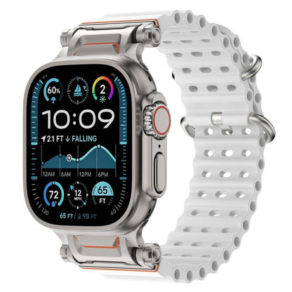 Ocean Mecha Metal Connector Silicone Watch Band, For Apple Watch 46mm / 49mm / 45mm / 44mm