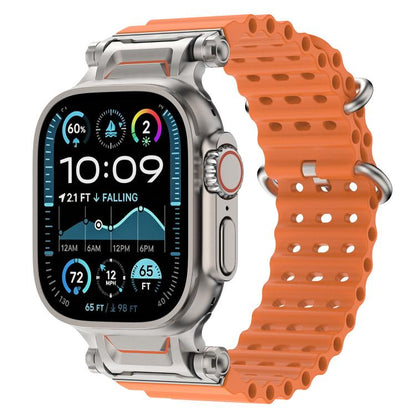 Ocean Mecha Metal Connector Silicone Watch Band, For Apple Watch 46mm / 49mm / 45mm / 44mm