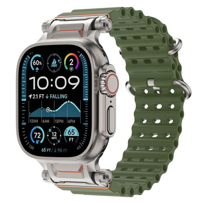 Ocean Mecha Metal Connector Silicone Watch Band, For Apple Watch 46mm / 49mm / 45mm / 44mm