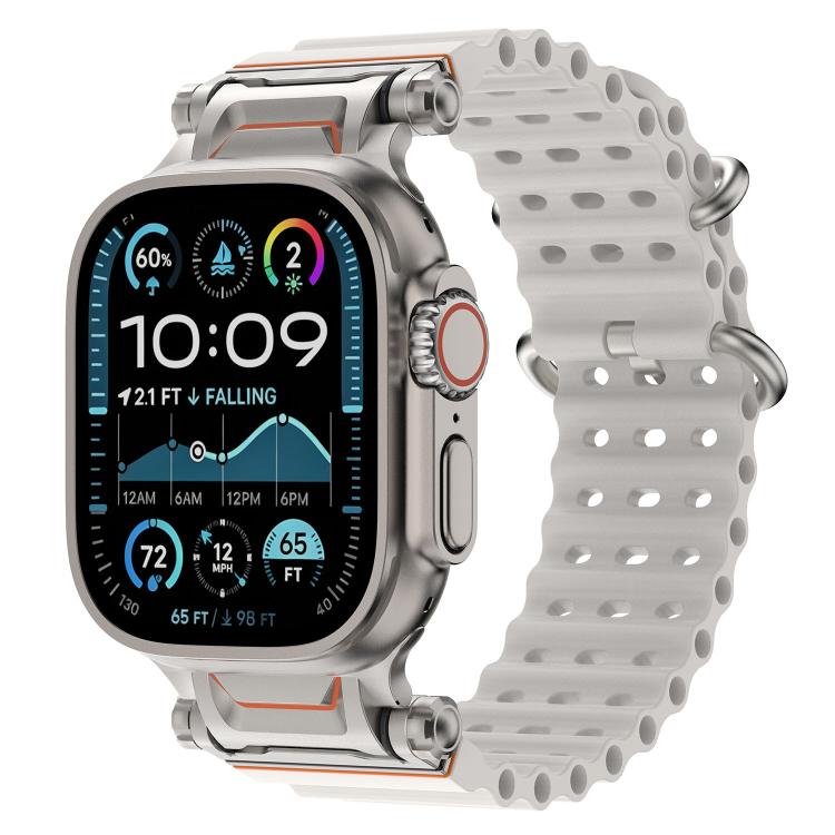 Ocean Mecha Metal Connector Silicone Watch Band, For Apple Watch 46mm / 49mm / 45mm / 44mm