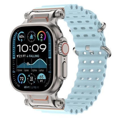 Ocean Mecha Metal Connector Silicone Watch Band, For Apple Watch 46mm / 49mm / 45mm / 44mm