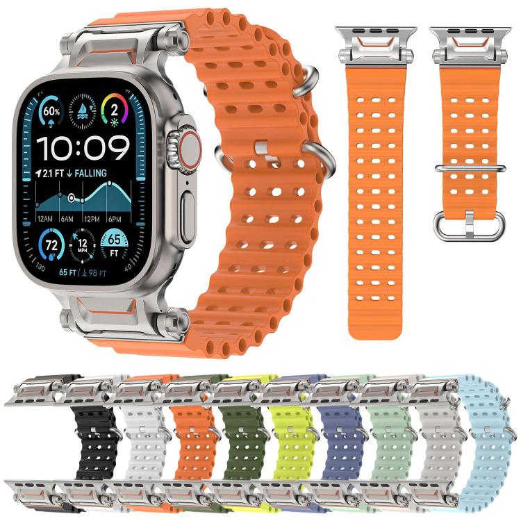 Ocean Mecha Metal Connector Silicone Watch Band, For Apple Watch 46mm / 49mm / 45mm / 44mm