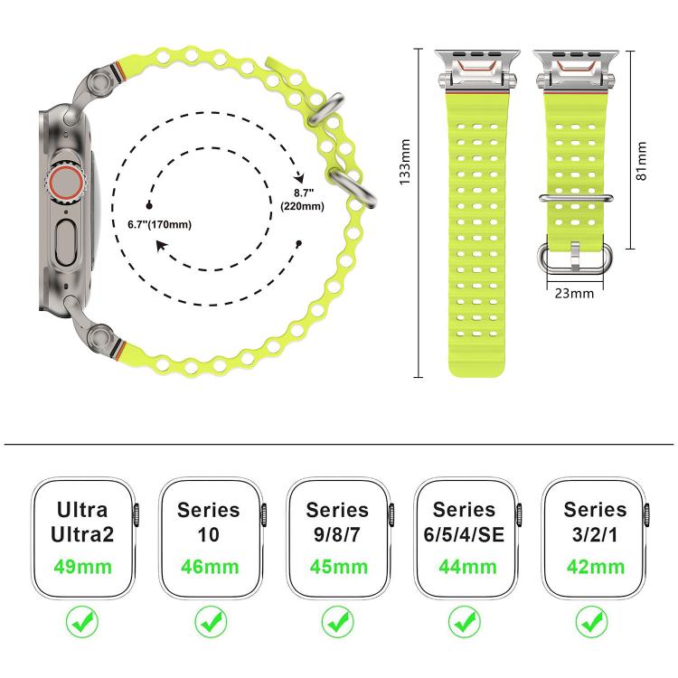 Ocean Mecha Metal Connector Silicone Watch Band, For Apple Watch 46mm / 49mm / 45mm / 44mm