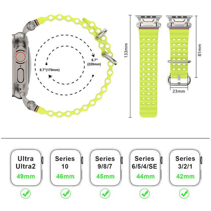 Ocean Mecha Metal Connector Silicone Watch Band, For Apple Watch 46mm / 49mm / 45mm / 44mm