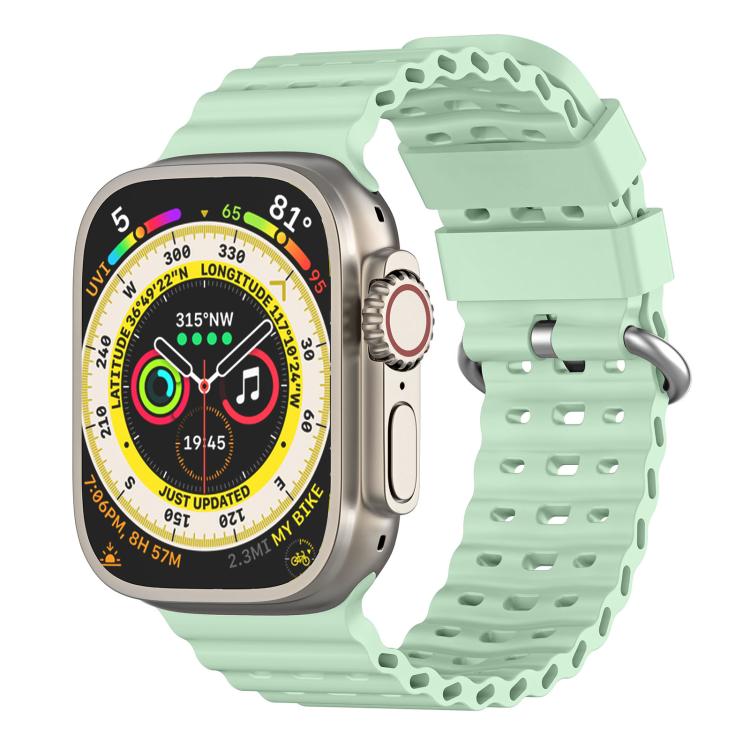 Ocean Perforated Silver Buckle Breathable Silicone Watch Band, For Apple Watch 46mm / 49mm / 45mm / 44mm