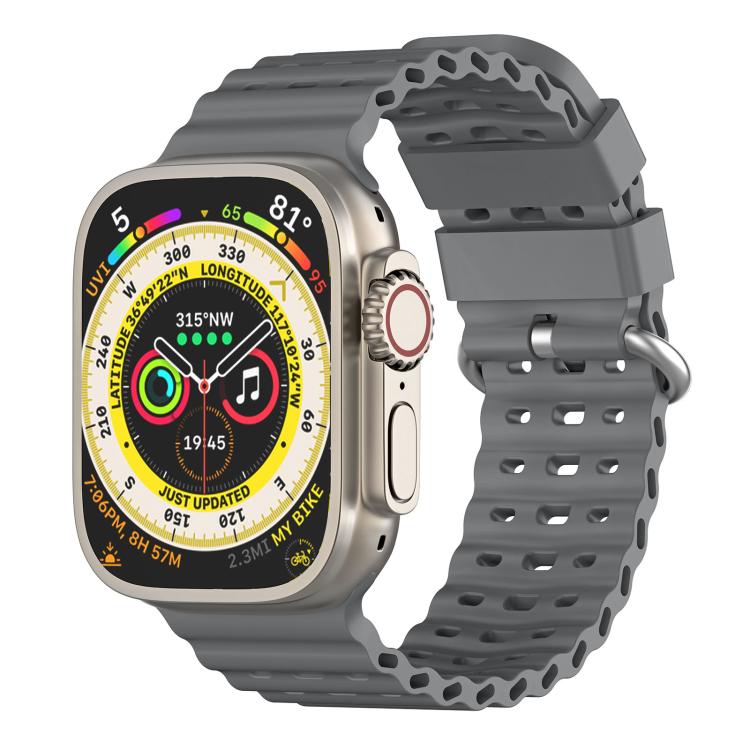 Ocean Perforated Silver Buckle Breathable Silicone Watch Band, For Apple Watch 46mm / 49mm / 45mm / 44mm
