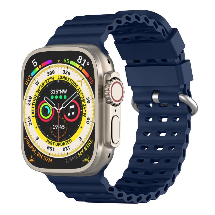 Ocean Perforated Silver Buckle Breathable Silicone Watch Band, For Apple Watch 46mm / 49mm / 45mm / 44mm