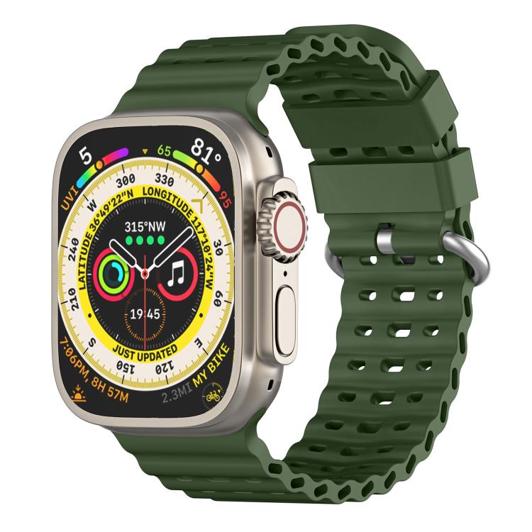 Ocean Perforated Silver Buckle Breathable Silicone Watch Band, For Apple Watch 46mm / 49mm / 45mm / 44mm