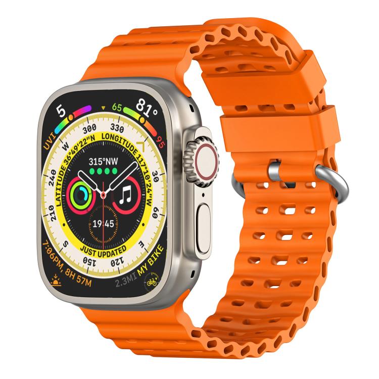 Ocean Perforated Silver Buckle Breathable Silicone Watch Band, For Apple Watch 46mm / 49mm / 45mm / 44mm