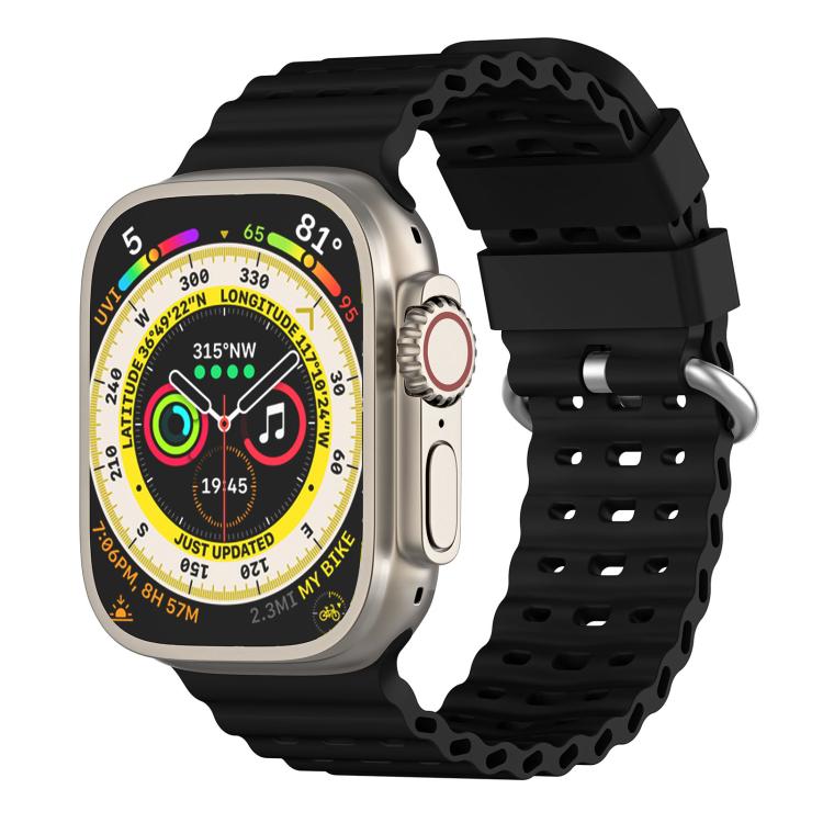 Ocean Perforated Silver Buckle Breathable Silicone Watch Band, For Apple Watch 46mm / 49mm / 45mm / 44mm