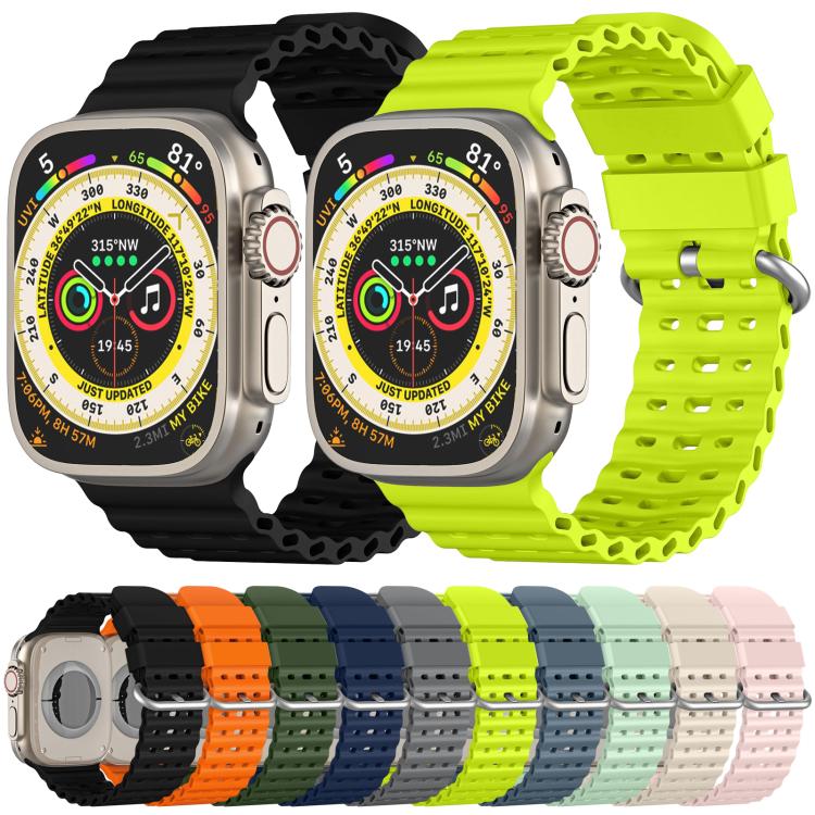 Ocean Perforated Silver Buckle Breathable Silicone Watch Band, For Apple Watch 46mm / 49mm / 45mm / 44mm