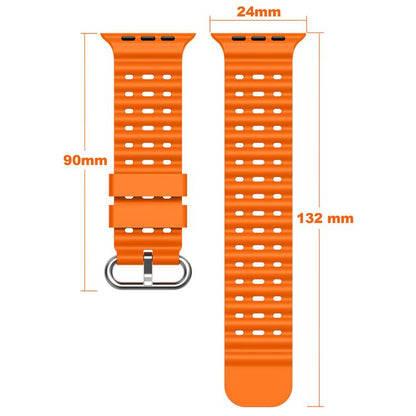 Ocean Perforated Silver Buckle Breathable Silicone Watch Band, For Apple Watch 46mm / 49mm / 45mm / 44mm