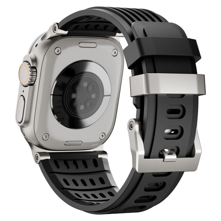Double Ring Stainless Steel Pin Buckle Breathable Silicone Watch Band, For Apple Watch 46mm / 49mm / 45mm / 44mm
