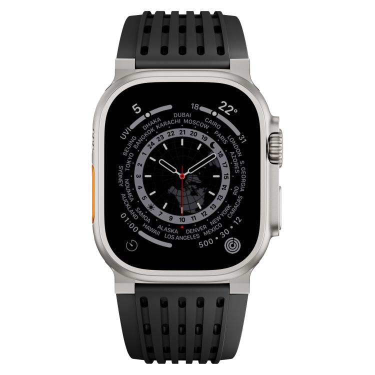 Double Ring Stainless Steel Pin Buckle Breathable Silicone Watch Band, For Apple Watch 46mm / 49mm / 45mm / 44mm