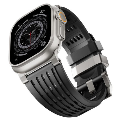 Double Ring Stainless Steel Pin Buckle Breathable Silicone Watch Band, For Apple Watch 46mm / 49mm / 45mm / 44mm