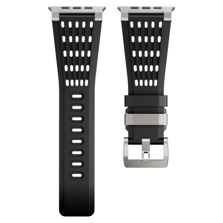 Double Ring Stainless Steel Pin Buckle Breathable Silicone Watch Band, For Apple Watch 46mm / 49mm / 45mm / 44mm