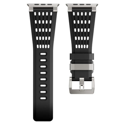 Double Ring Stainless Steel Pin Buckle Breathable Silicone Watch Band, For Apple Watch 46mm / 49mm / 45mm / 44mm